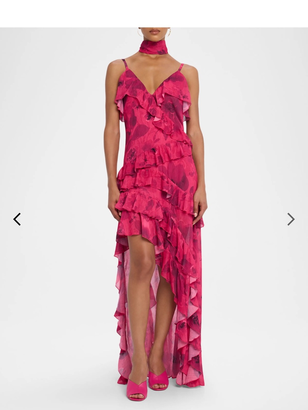 Alice + Olivia Hot Pink Ruffled High-Low Slip Dress